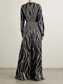 Women's Print V Neck Long Sleeve High Waist Wide Leg Overall Jumpsuit 133919 - TUZZUT Qatar Online Shopping