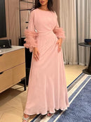 Women's Pleated Waist Long Dress Elegant Solid Color Dress L 140983 - TUZZUT Qatar Online Shopping