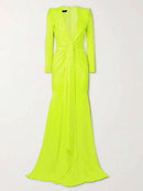 Women's Floor Length Deep V Neck Sexy Long Sleeve Fishtail Wrap Hip Evening Dress 127789 - TUZZUT Qatar Online Shopping