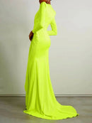 Women's Floor Length Deep V Neck Sexy Long Sleeve Fishtail Wrap Hip Evening Dress 127789 - TUZZUT Qatar Online Shopping