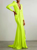 Women's Floor Length Deep V Neck Sexy Long Sleeve Fishtail Wrap Hip Evening Dress 127789 - TUZZUT Qatar Online Shopping