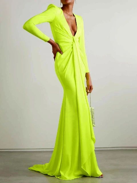 Women's Floor Length Deep V Neck Sexy Long Sleeve Fishtail Wrap Hip Evening Dress 127789 Women's Floor Length Deep V Neck Sexy Long Sleeve Fishtail Wrap Hip Evening Dress 127789