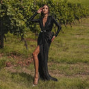 Deep V Neck Long Sleeve Dress With Side Slits European American Style Elegant Fashion For Women S 138058 - TUZZUT Qatar Online Shopping