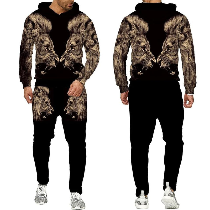 Animal Lion 3D Printed Fashion Men's Sweatshirt Hoodie Pants Set X2140127