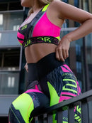 Spicy Girls Fashion Color Block Letter Print Sports Running Bodysuit Yoga Fitness Suit XL 90321 - TUZZUT Qatar Online Shopping