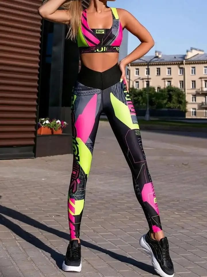 Spicy Girls Fashion Color Block Letter Print Sports Running Bodysuit Yoga Fitness Suit XL 190321