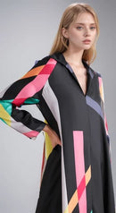 Long Kurtis Style Long Women's Dess With V- Neck & Long Sleeves 112894 - TUZZUT Qatar Online Shopping