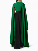 New Batwing Bandage Contrast Color Split Front Zipper V Neck Maxi Dress M 127128 - TUZZUT Qatar Online Shopping