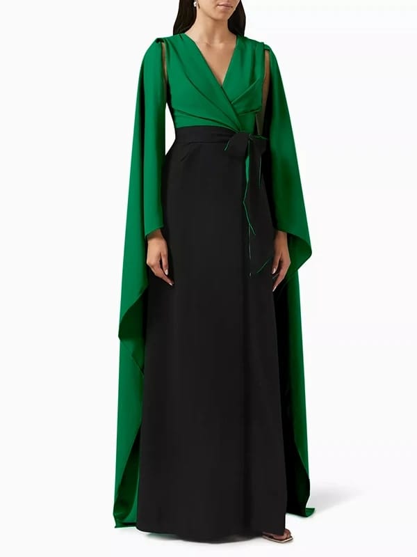 Batwing Bandage Contrast Color Split Front Zipper V Neck Maxi Dress 127128 Batwing Bandage Contrast Color Split Front Zipper V Neck Maxi Dress 127128