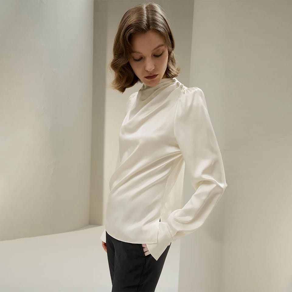 Puff Sleeves Button Neck Design Top XL 113005 Puff Sleeves Button Neck Design Top XL 113005