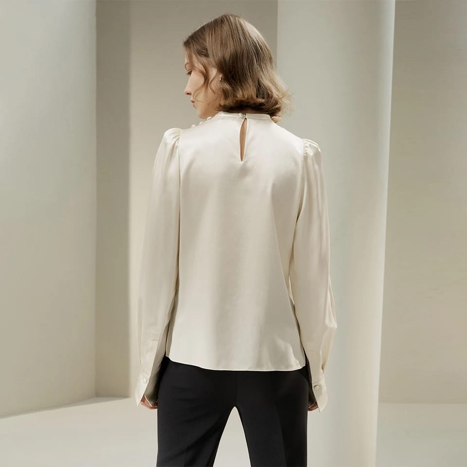 Puff Sleeves Button Neck Design Top XL 113005 Puff Sleeves Button Neck Design Top XL 113005