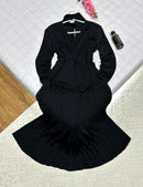 Women Spring New Deep V-neck Belted High Waist Maxi Evening Dress 141013 - TUZZUT Qatar Online Shopping