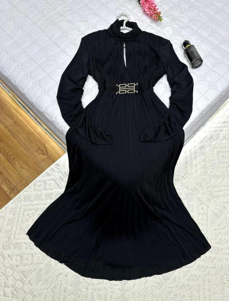Women Spring New Deep V-neck Belted High Waist Maxi Evening Dress M 141013