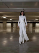 Women Long Sleeve Elegant White Spring Fitted High Waist Casual Dress M 137220 - TUZZUT Qatar Online Shopping