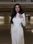 Women Long Sleeve Elegant White Spring Fitted High Waist Casual Dress M 137220 - TUZZUT Qatar Online Shopping