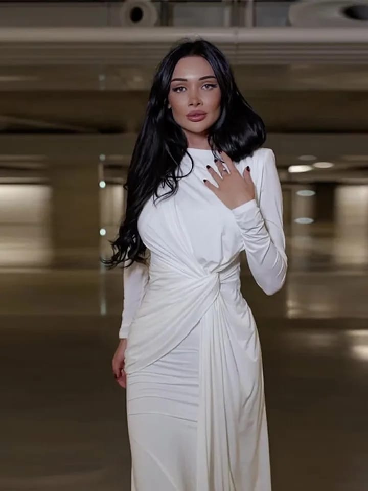 Women Long Sleeve Elegant White Spring Fitted High Waist Casual Dress M 137220
