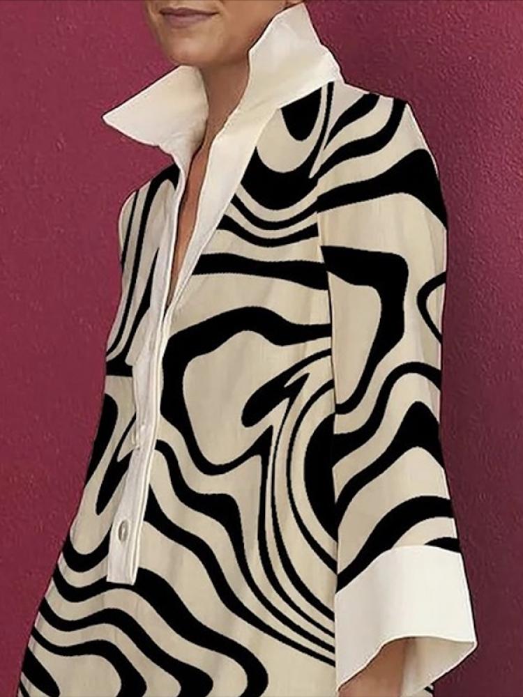 Women's Long Sleeves Zebra-striped Loose Shirt Dresses XL 123011