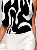 Loose Sleeveless Asymmetric Contrast Color Printed One-Shoulder T-Shirts Tops Loose Sleeveless Asymmetric Contrast Color Printed One-Shoulder T-Shirts Tops -  S - TUZZUT Qatar Online Shopping