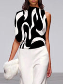 Loose Sleeveless Asymmetric Contrast Color Printed One-Shoulder T-Shirts Tops Loose Sleeveless Asymmetric Contrast Color Printed One-Shoulder T-Shirts Tops -  S - TUZZUT Qatar Online Shopping