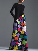 Long Sleeves Asymmetric Floral Round-Neck Maxi Dresses 126041 - TUZZUT Qatar Online Shopping