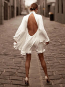 Solid Color High-Neck Backless Flared Sleeves Mini Dress  103994 - TUZZUT Qatar Online Shopping