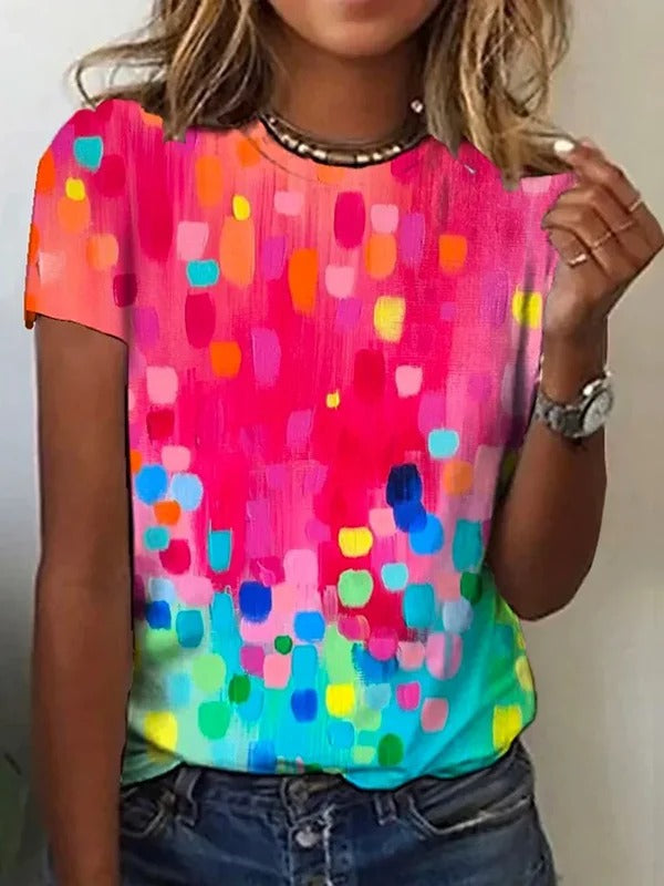 Short Sleeves Gradient Printed Round-Neck T-Shirts Tops) 119672 Short Sleeves Gradient Printed Round-Neck T-Shirts Tops) 119672