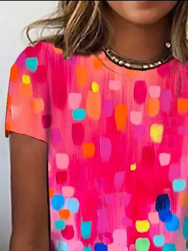Short Sleeves Gradient Printed Round-Neck T-Shirts Tops) 119672 Short Sleeves Gradient Printed Round-Neck T-Shirts Tops) 119672