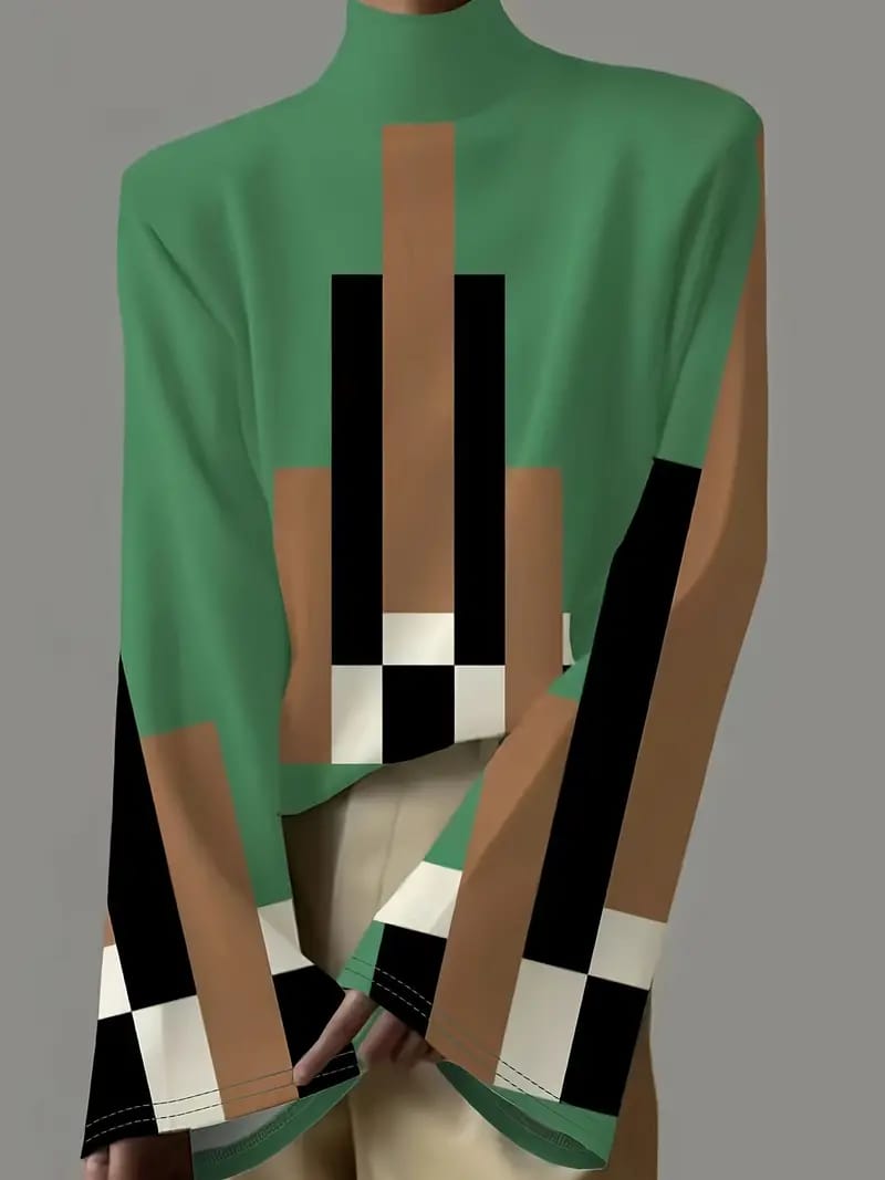Color Block Mock Neck T-Shirt L 135619 Color Block Mock Neck T-Shirt L 135619