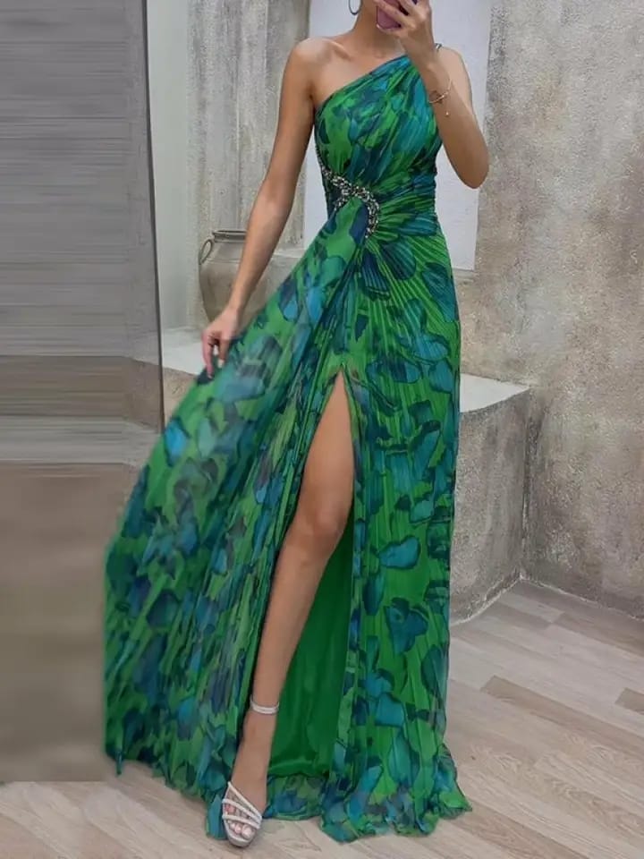 Modigirl Women Leopard Pleated Sleeveless Rhinestone Free Maxi Dress 135632 Modigirl Women Leopard Pleated Sleeveless Rhinestone Free Maxi Dress 135632