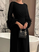 Modigirl Elegant Solid Color Pleated Waist Evening Dress L 140983 - TUZZUT Qatar Online Shopping