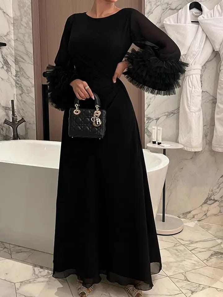 Modigirl Elegant Solid Color Pleated Waist Evening Dress L 140983 Modigirl Elegant Solid Color Pleated Waist Evening Dress L 140983