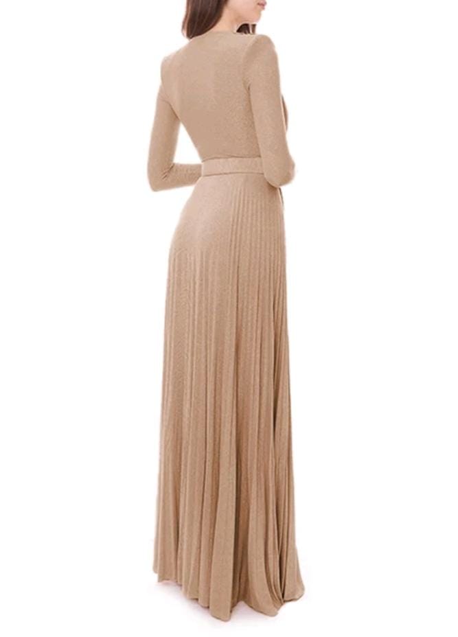 New Solid Color Evening Dresses For Women With Belt Pleated Slit Maxi Dress L 140056