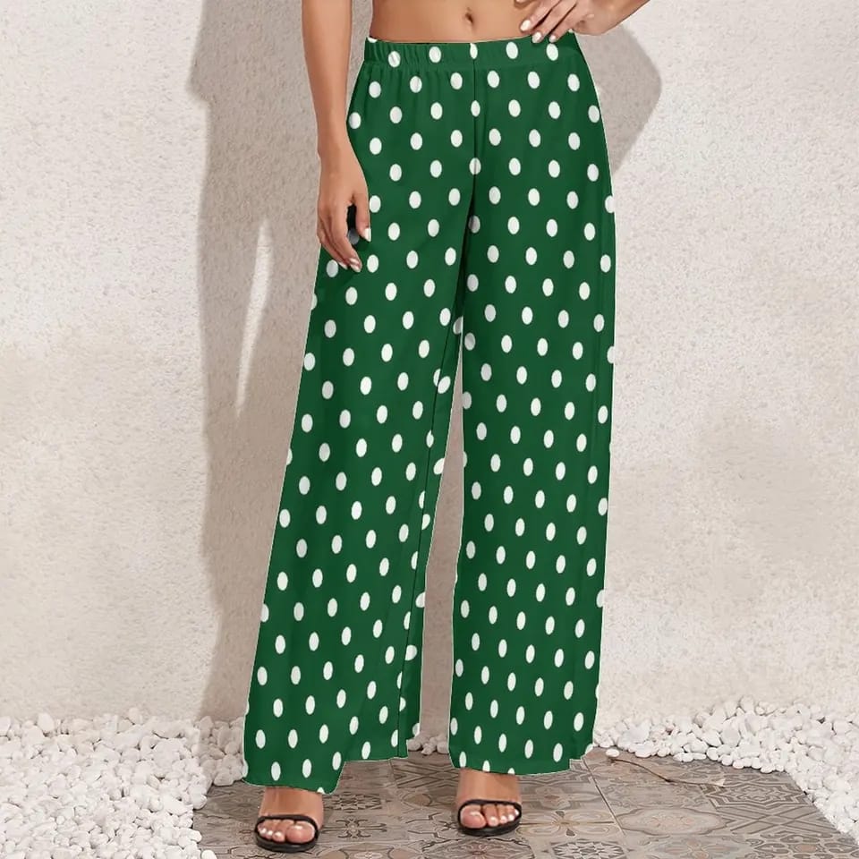 Green Polka Dot Pants Women Vintage Print Trousers XL 113008 Green Polka Dot Pants Women Vintage Print Trousers XL 113008
