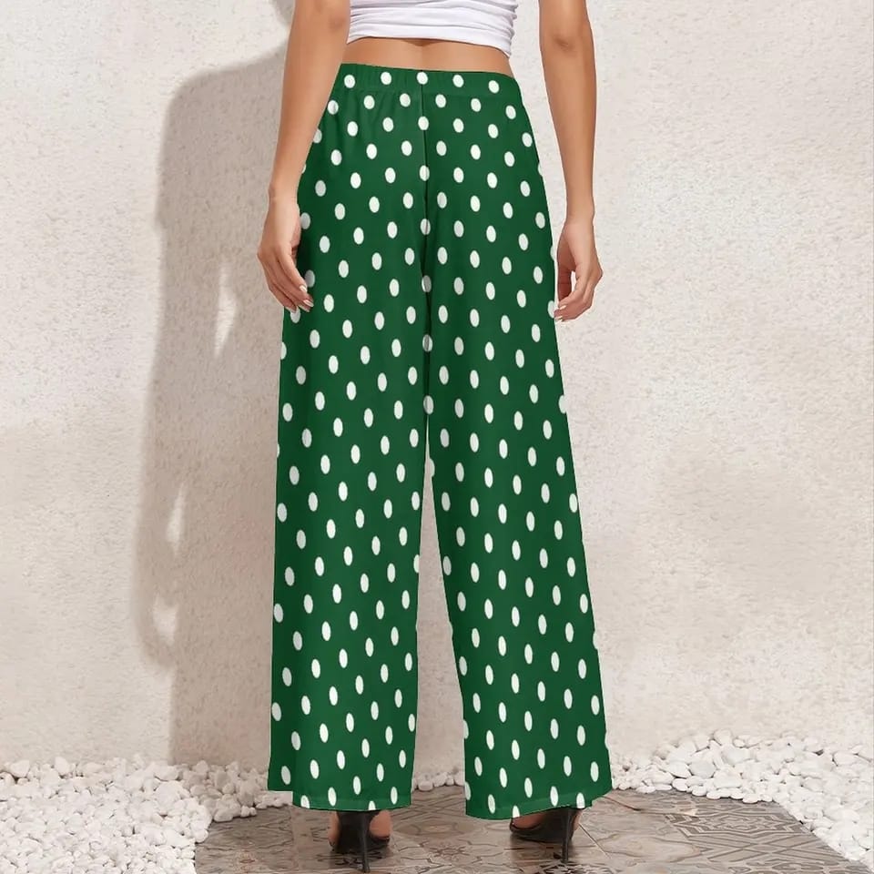 Green Polka Dot Pants Women Vintage Print Trousers XL 113008 Green Polka Dot Pants Women Vintage Print Trousers XL 113008