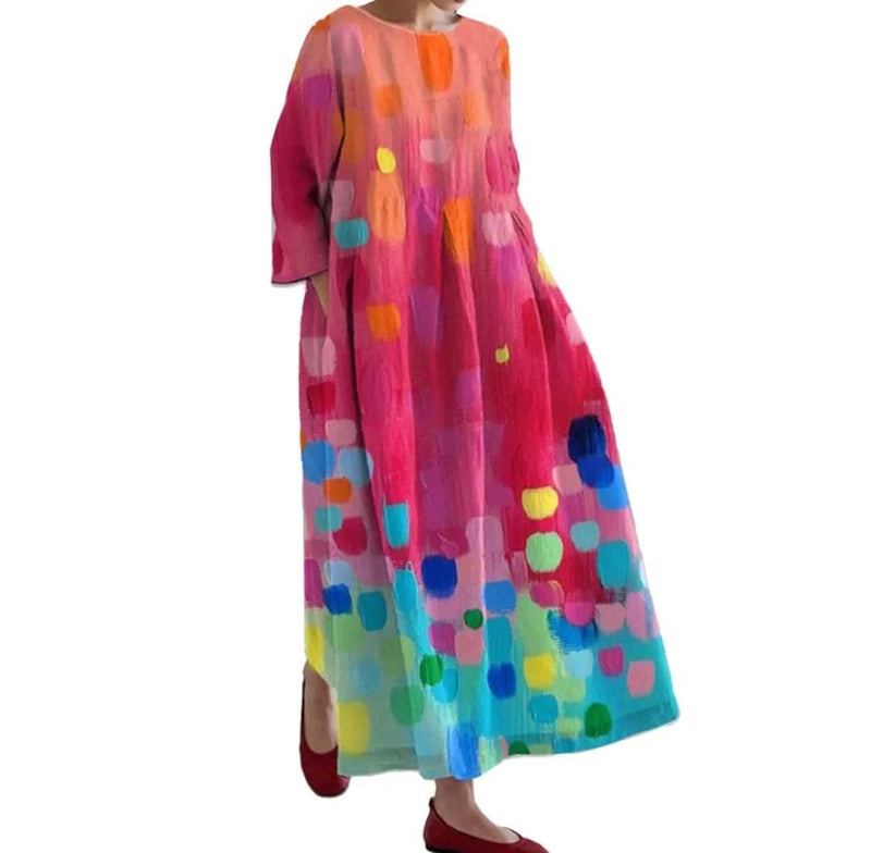 Women's Long Sleeve Dress Casual Wrap V-Neck Floral Print Bohemian Midi Dress S 125058