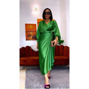 Shiny Satin Collar Long Sleeve and Skirt Summer 2 Piece Set XL 132818 - TUZZUT Qatar Online Shopping