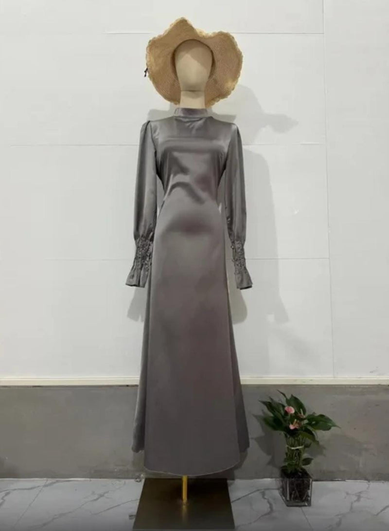 Women Fold Waist Abayas Casual Long Sleeve Maxi Dress XL 138054