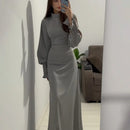 Women Fold Waist Abayas Casual Long Sleeve Maxi Dress XL 138054 - TUZZUT Qatar Online Shopping