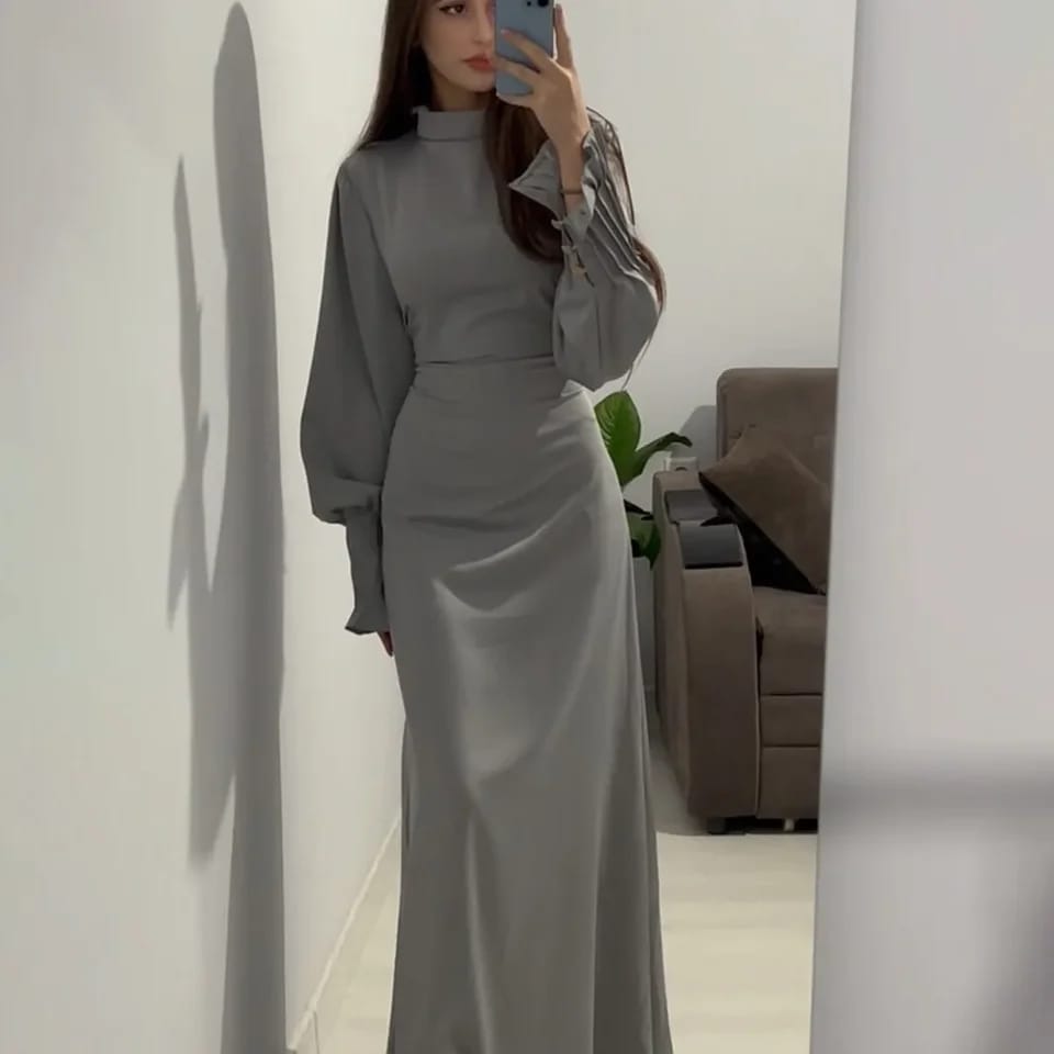 Women Fold Waist Abayas Casual Long Sleeve Maxi Dress XL 138054 Women Fold Waist Abayas Casual Long Sleeve Maxi Dress XL 138054