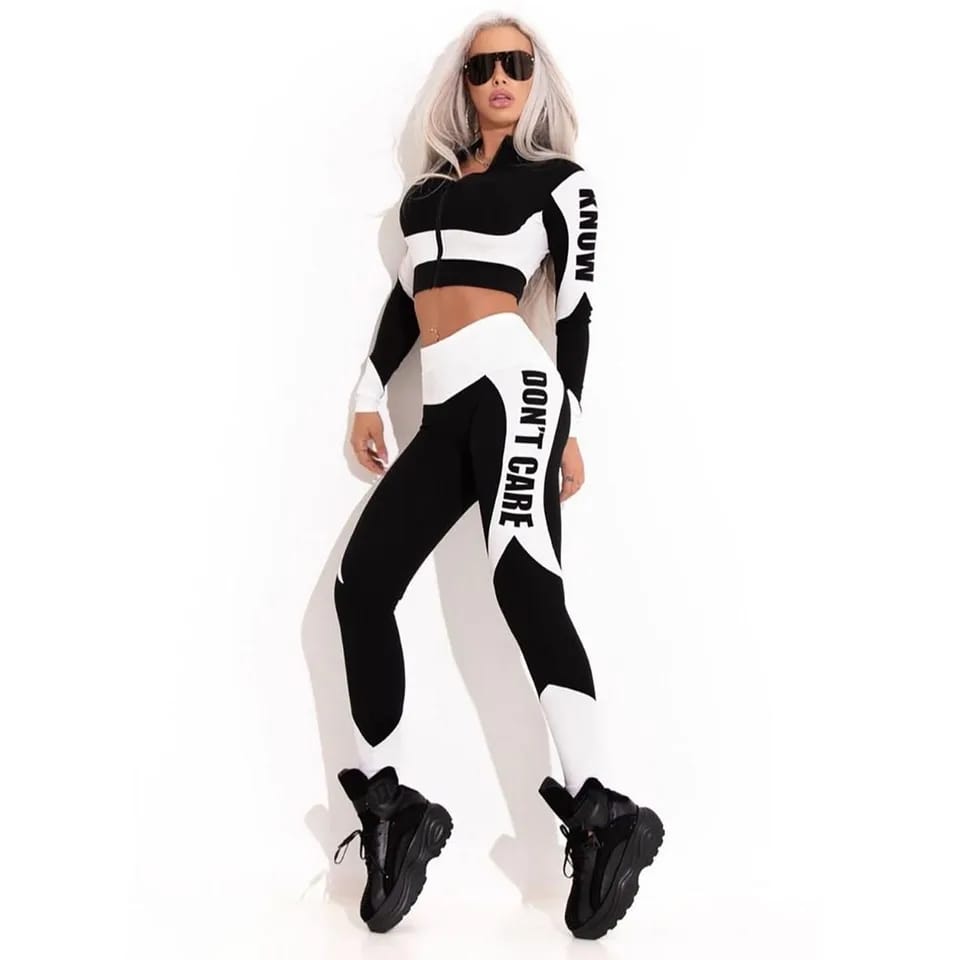 Women's Fashion Long Sleeves Zipper Tops and Letters Printed Leggings 85457 Women's Fashion Long Sleeves Zipper Tops and Letters Printed Leggings 85457