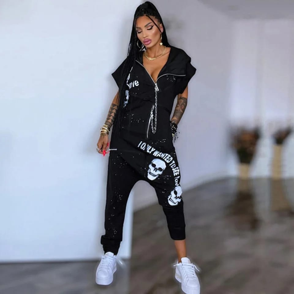 Casual Short Sleeves Lapel Collar Zipper Jumpsuits For Women L 105641 Casual Short Sleeves Lapel Collar Zipper Jumpsuits For Women L 105641