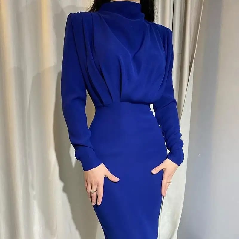 New style dress, feminine waist, solid color long skirt, long sleeves, round neckline L 126516 New style dress, feminine waist, solid color long skirt, long sleeves, round neckline L 126516