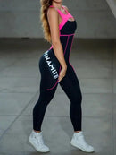 New Fashion Personality Letter Print Contrast Panel Backless Sports Fitness Yoga Suit XL 69304 - TUZZUT Qatar Online Shopping