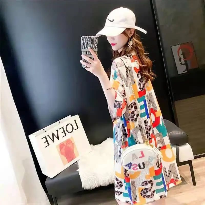 Summer Letter Print Mid Length Round Neck Short Sleeve Tops M 292356 Summer Letter Print Mid Length Round Neck Short Sleeve Tops M 292356