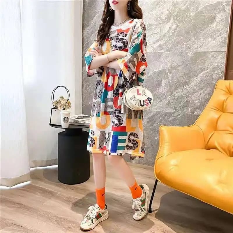 Summer Letter Print Mid Length Round Neck Short Sleeve Tops M 292356 Summer Letter Print Mid Length Round Neck Short Sleeve Tops M 292356