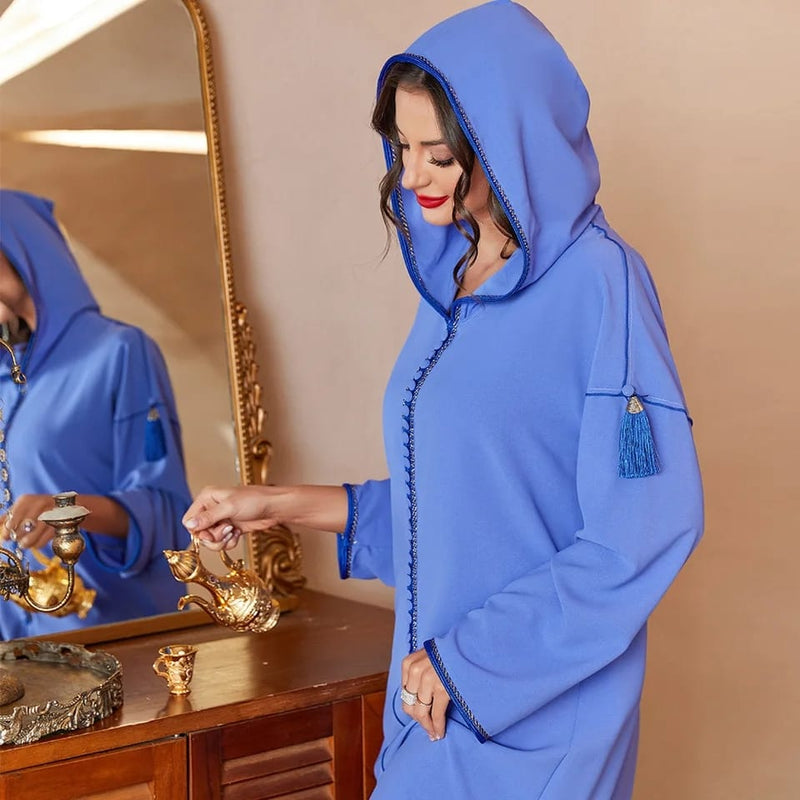 Women's Moroccan Diamond Abaya V Neck Cover Up Button Up Jalabiya S 298787