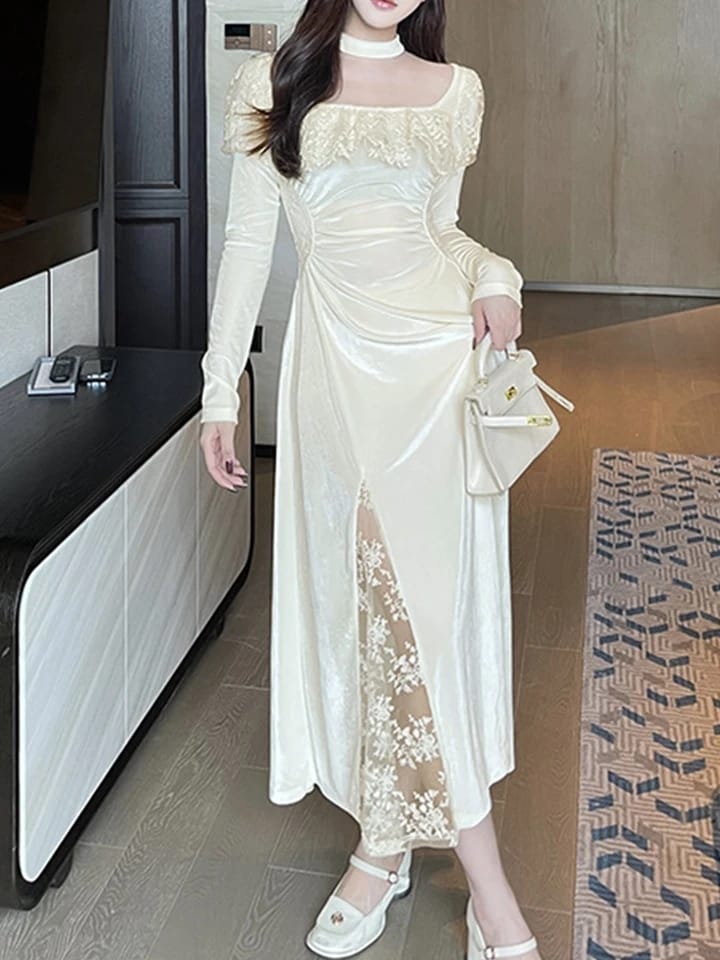 Palace style pleated velvet dress autumn and winter new ins stylish skirt 534621 Palace style pleated velvet dress autumn and winter new ins stylish skirt 534621