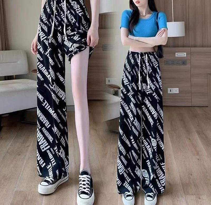 Loose Sports Style Fashion Trendy Printed Elastic Ice Silk Pant S 401855