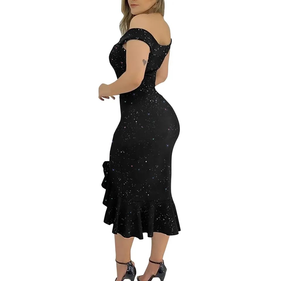 Women's Off Shoulder Short Sleeve Sequin Asymmetric Ruffle Dresses 2XL 411907 Women's Off Shoulder Short Sleeve Sequin Asymmetric Ruffle Dresses 2XL 411907