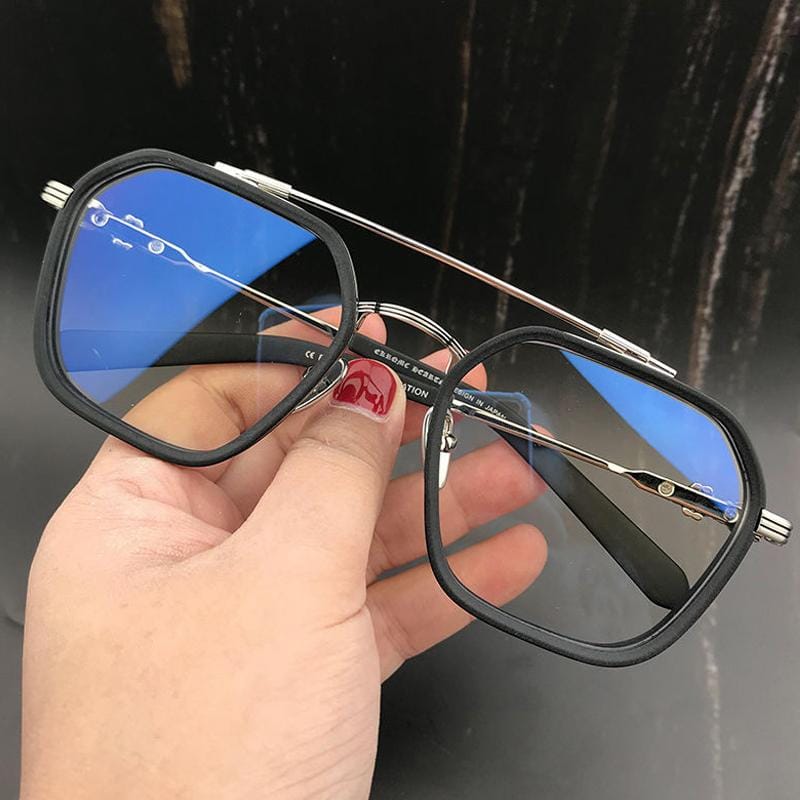 Double Beam Square Myopia Glasses Anti Blue Light Eyewear Oversized Men Women S3891728